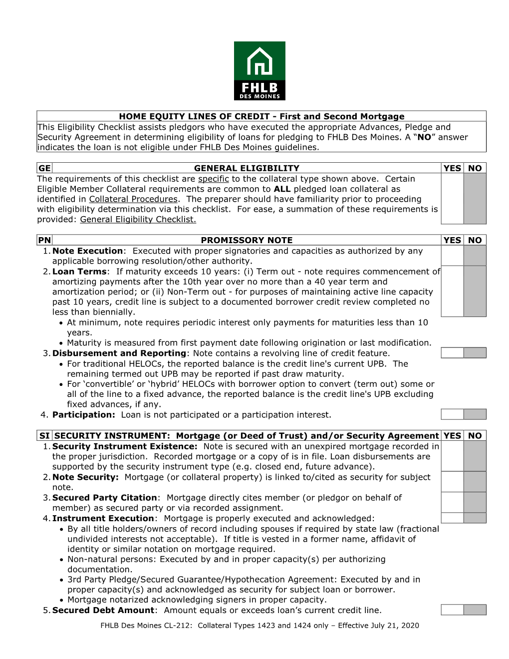 HELOC First and Second Mortgage Checklist