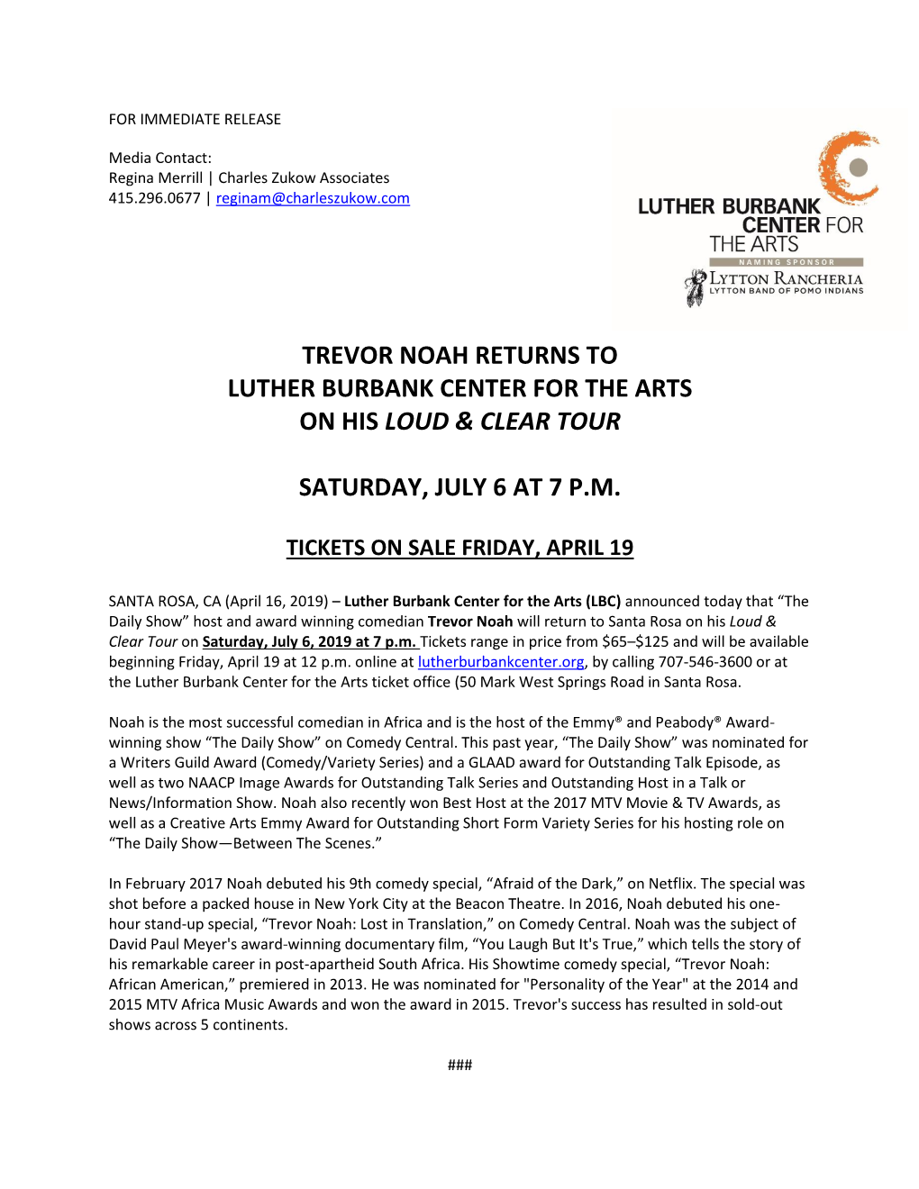 Trevor Noah Returns to Luther Burbank Center for the Arts on His Loud & Clear Tour