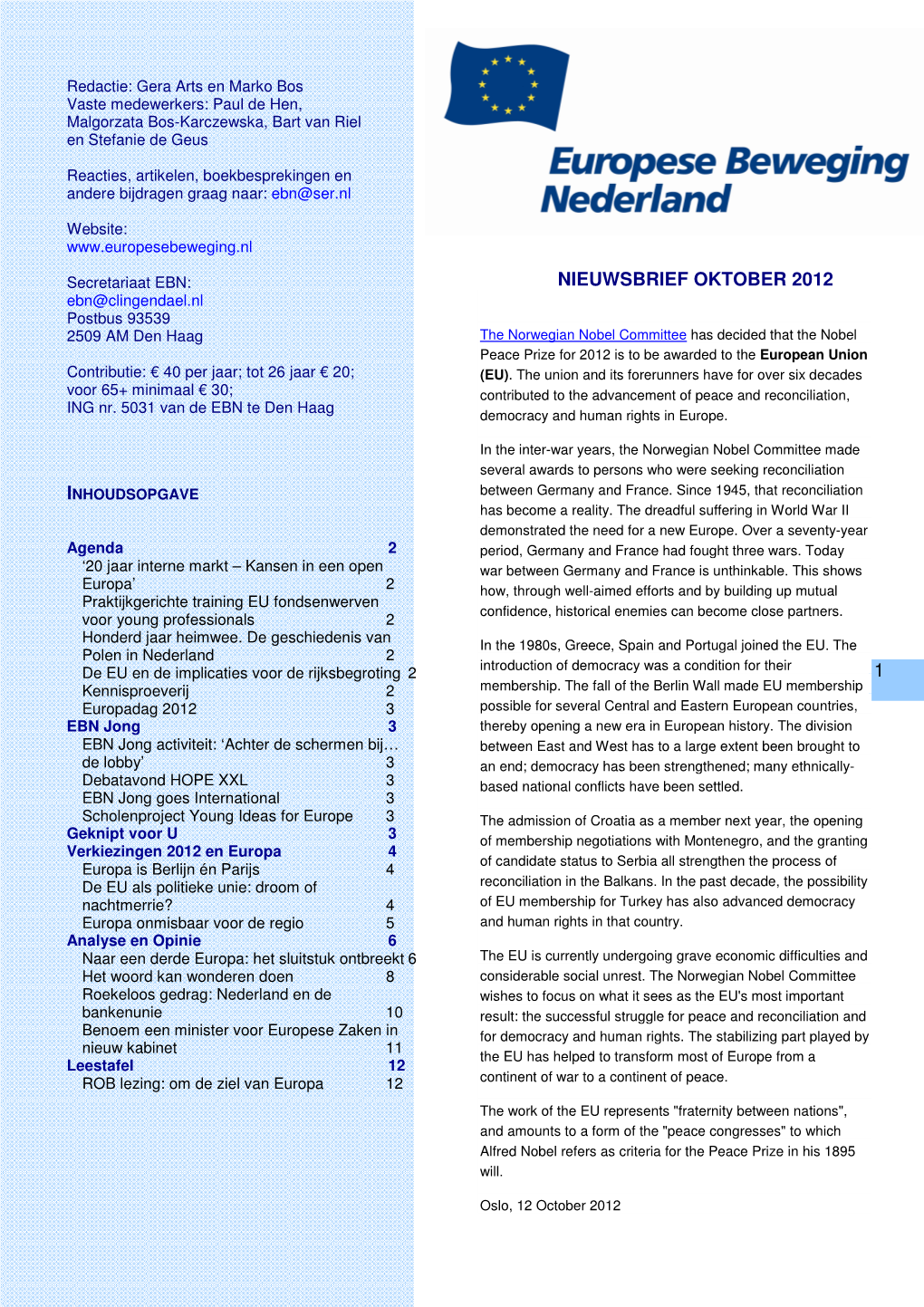 EBN Nieuwsbrief Oktober 2012