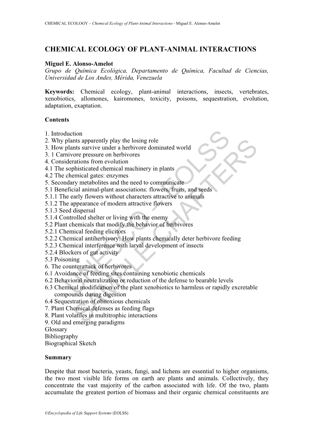 Chemical Ecology of Plant-Animal Interactions - Miguel E