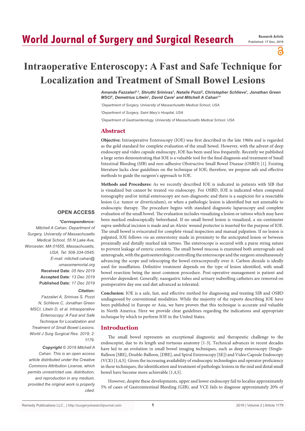 Intraoperative Enteroscopy: a Fast and Safe Technique for Localization and Treatment of Small Bowel Lesions