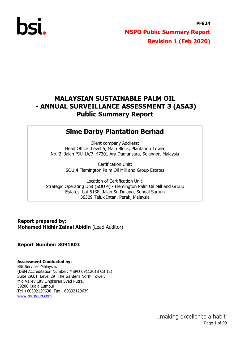 Public Summary Report Sime Darby Plantation Berhad