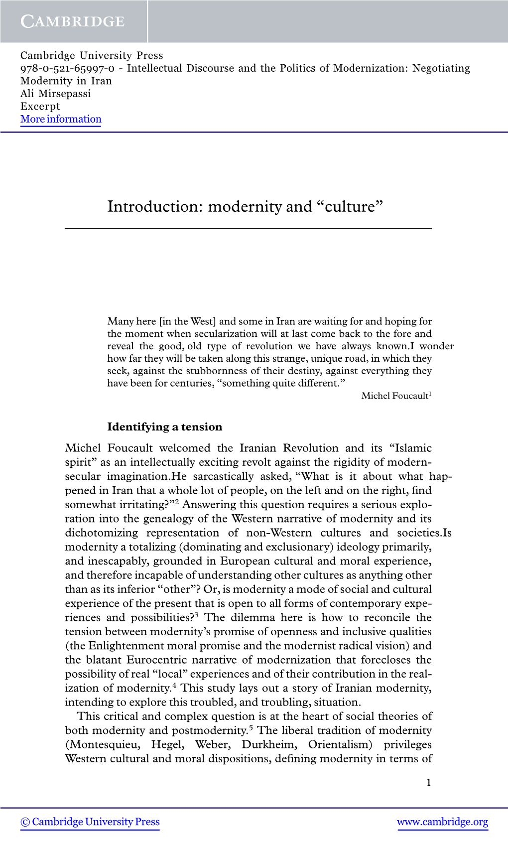 Introduction: Modernity and “Culture”