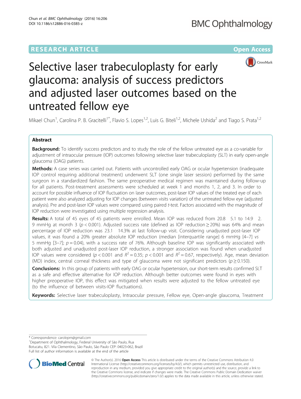 Selective Laser Trabeculoplasty for Early Glaucoma