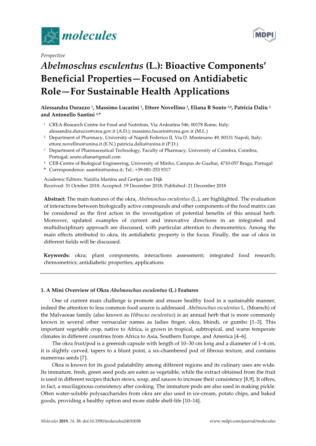 Abelmoschus Esculentus (L.): Bioactive Components' Beneficial