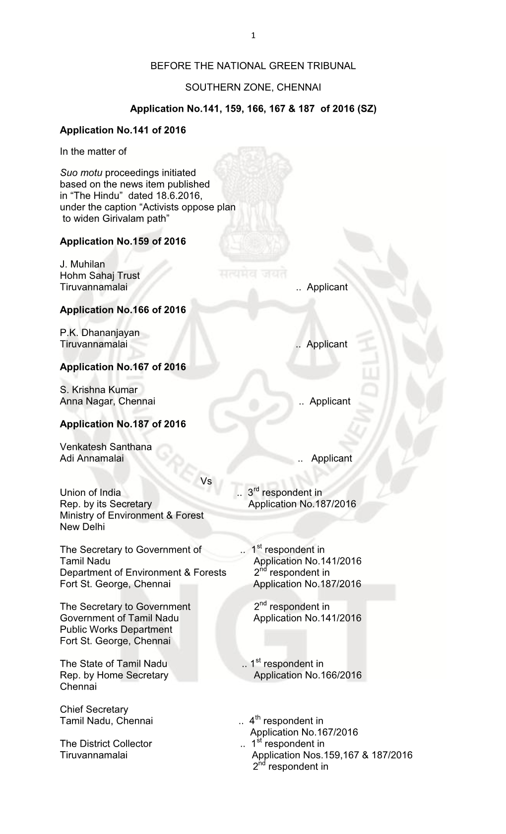 Before the National Green Tribunal Southern Zone