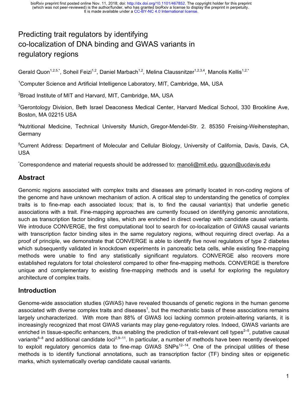 Predicting Trait Regulators by Identifying Co-Localization of DNA Binding and GWAS Variants in Regulatory Regions