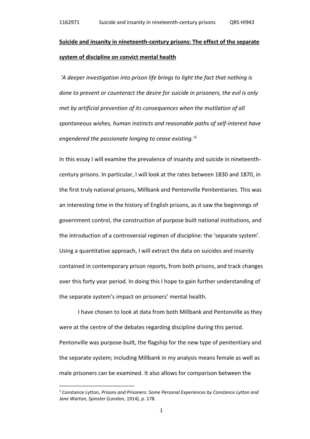 Suicide and Insanity in Nineteenth-Century Prisons: the Effect of the Separate System of Discipline on Convict Mental Health