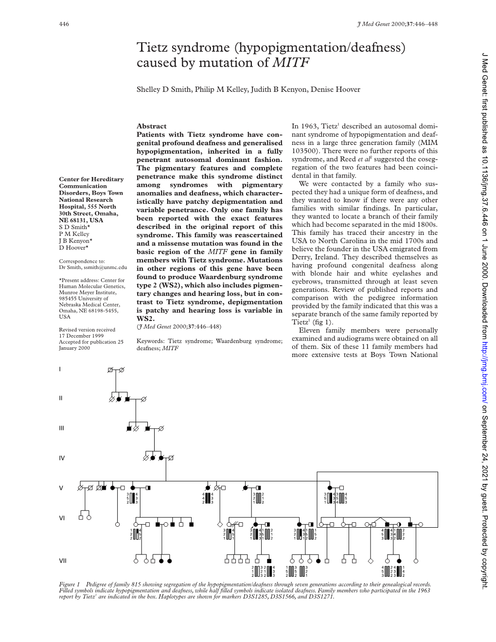 Hypopigmentation/Deafness) J Med Genet: First Published As 10.1136/Jmg.37.6.446 on 1 June 2000