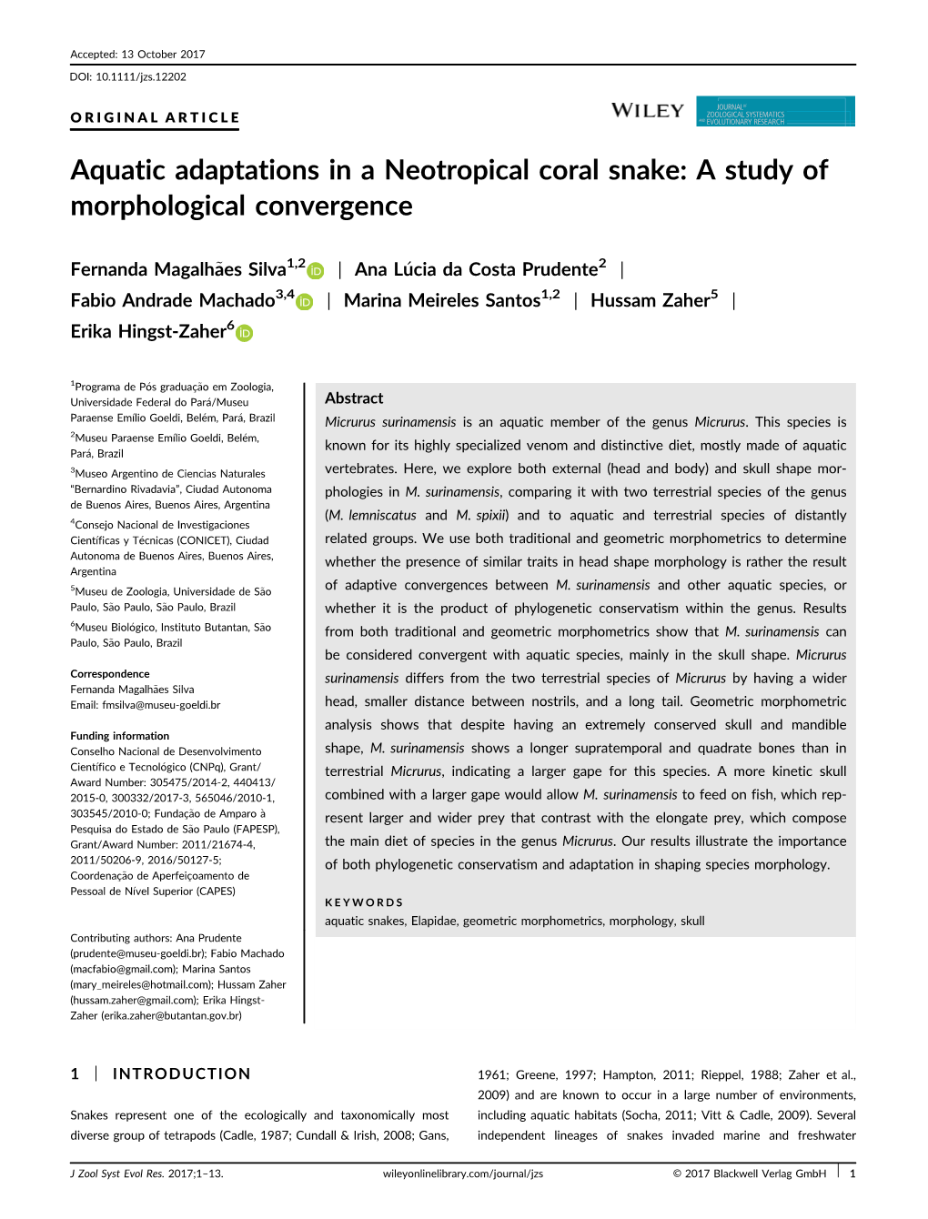 Aquatic Adaptations in a Neotropical Coral Snake: a Study of Morphological Convergence