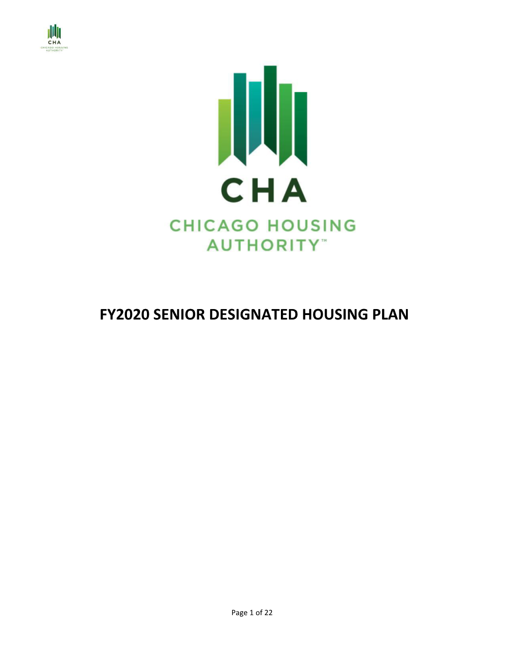 Chicago Housing Authority - Fy2020 Senior Designated Housing Plan Table of Contents