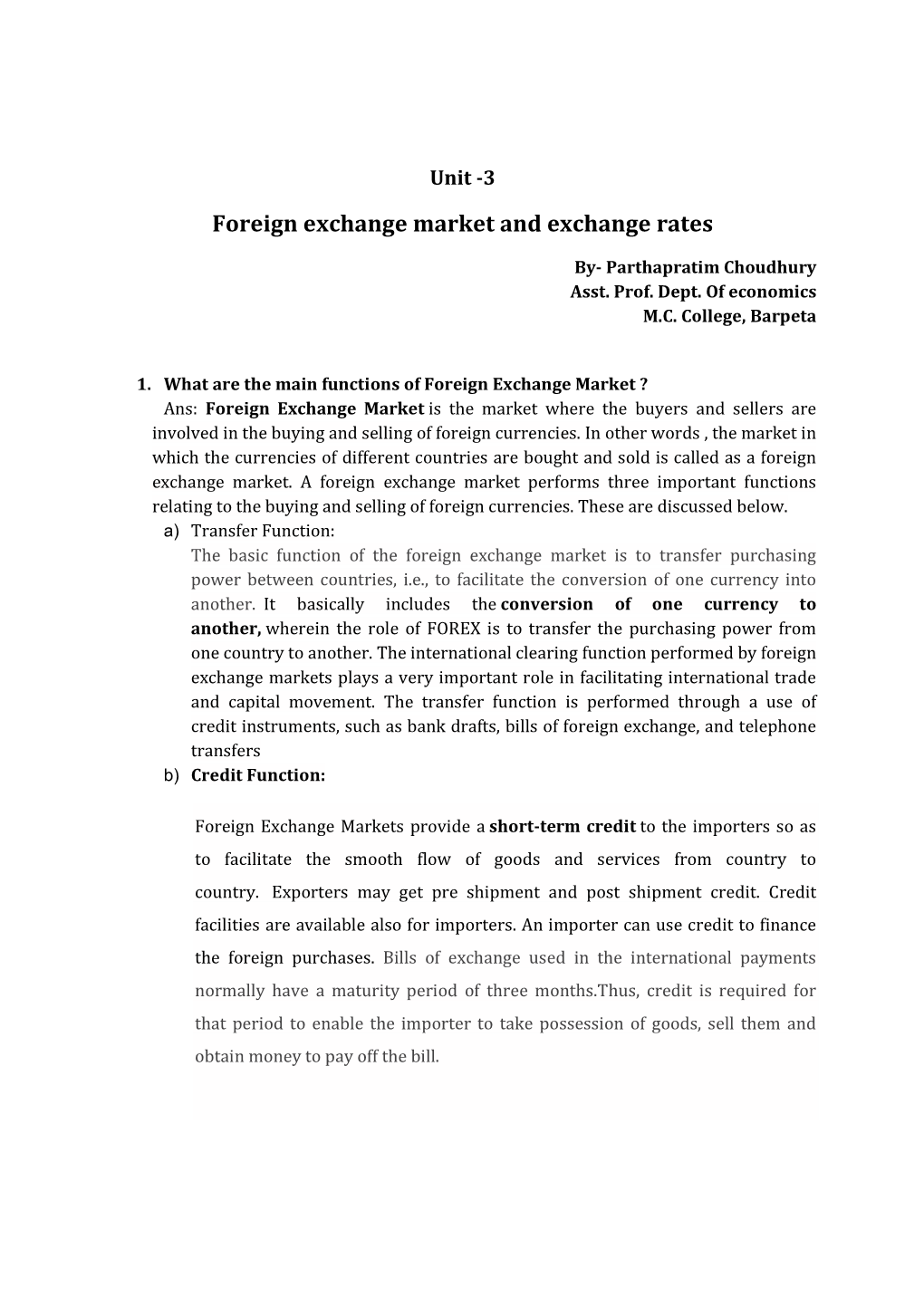 Foreign Exchange Market and Exchange Rates