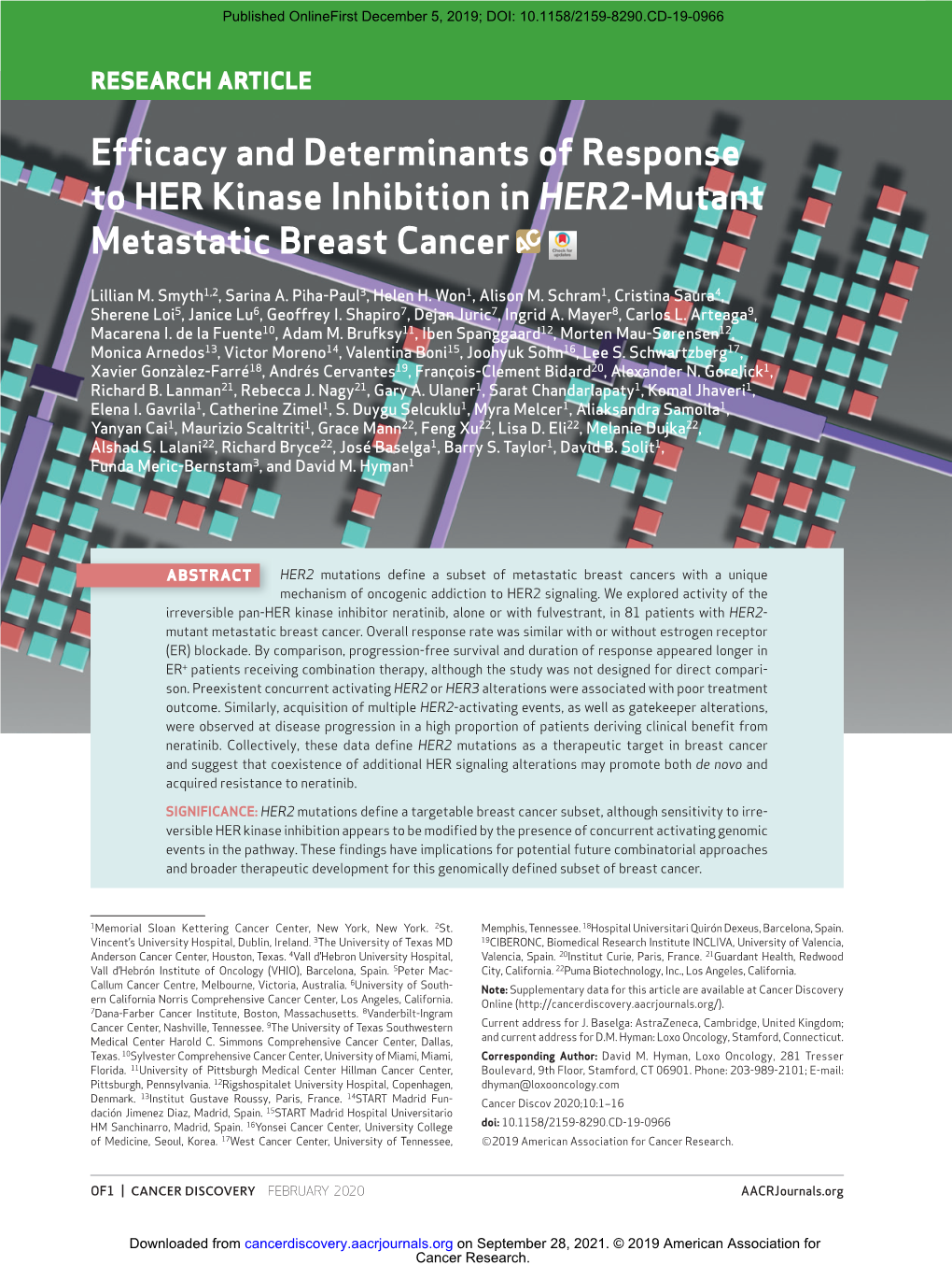 Efficacy and Determinants of Response to HER Kinase Inhibition in HER2-Mutant Metastatic Breast Cancer