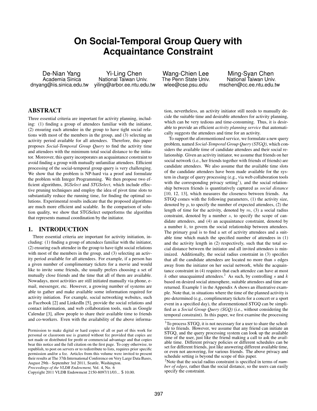 On Social-Temporal Group Query with Acquaintance Constraint