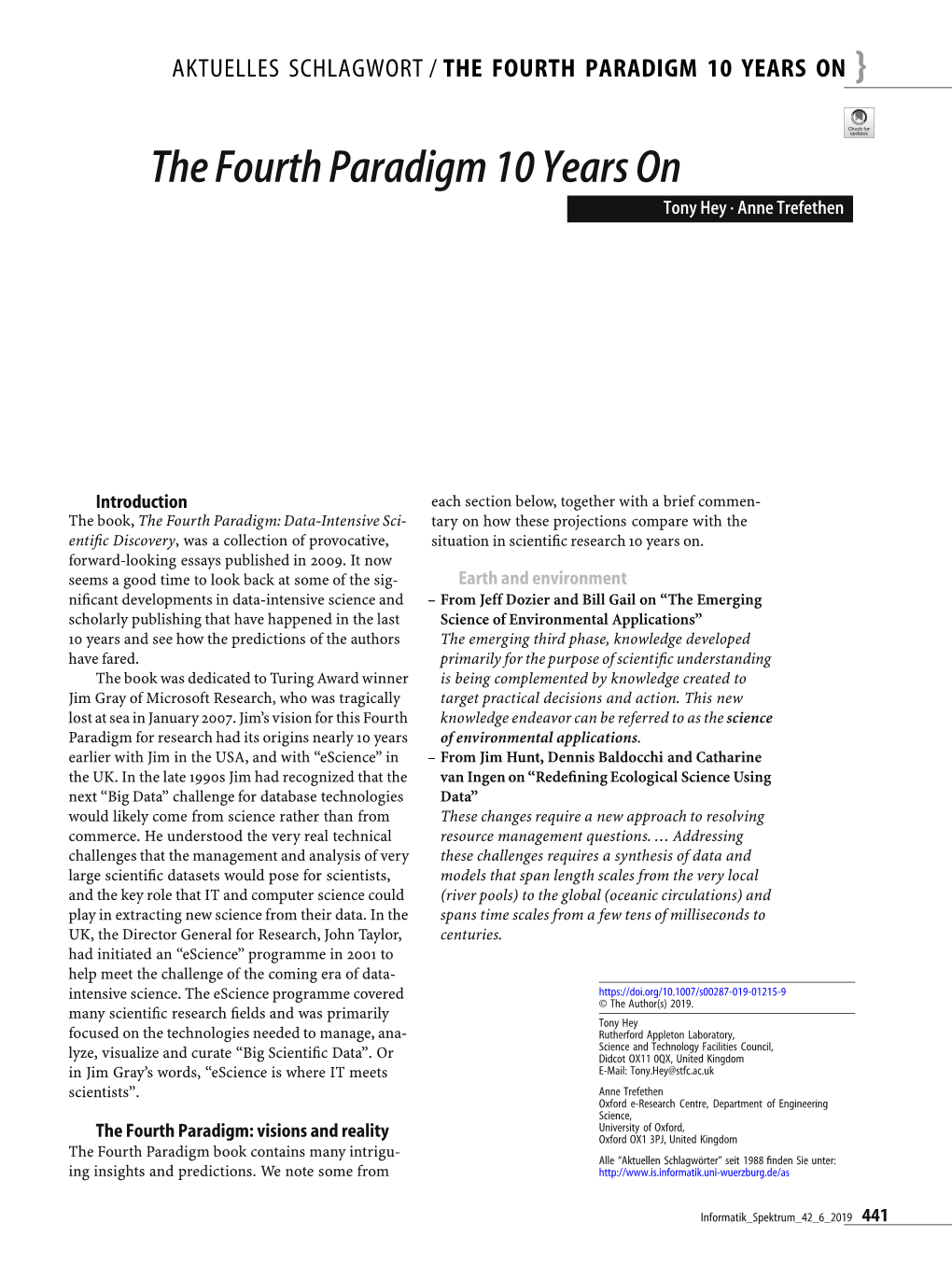 The Fourth Paradigm 10 Years on }