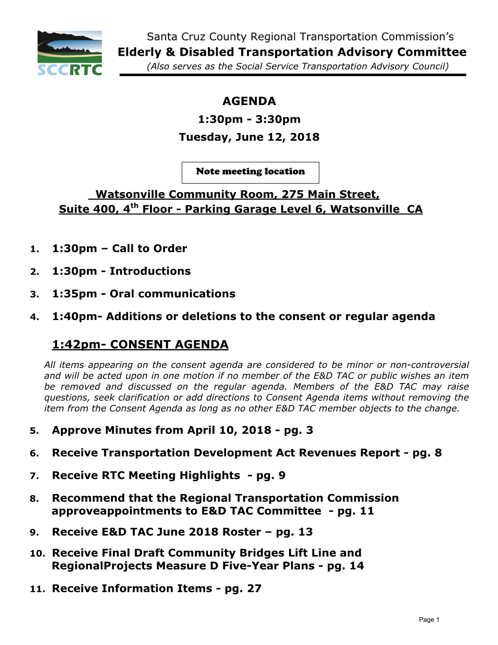 Elderly & Disabled Transportation Advisory Committee AGENDA 1