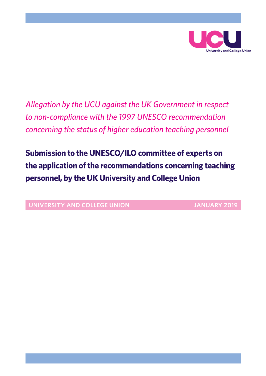 UCU Submission to UNESCO/ILO Concerning Teaching Personnel