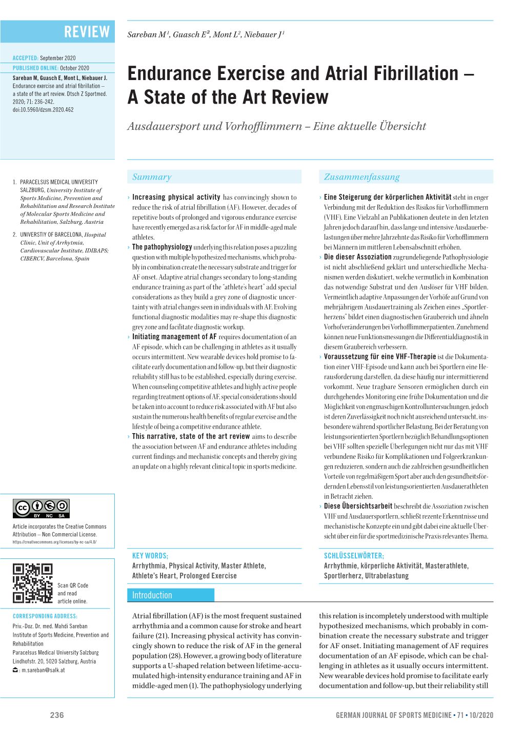 Endurance Exercise and Atrial Fibrillation – Endurance Exercise and Atrial Fibrillation – a State of the Art Review