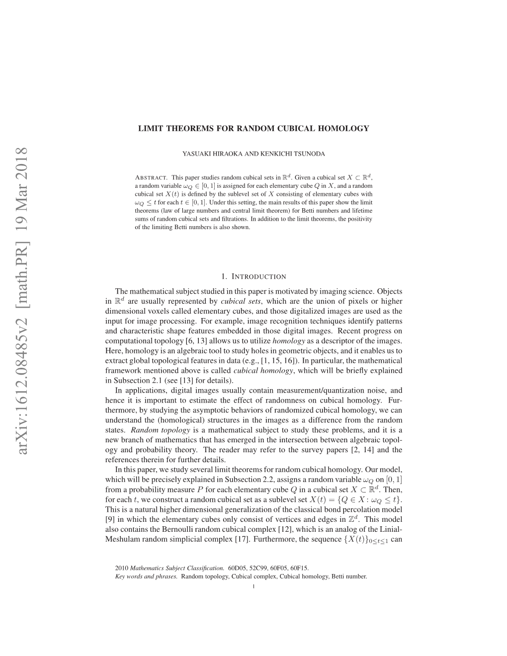 Limit Theorems for Random Cubical Homology