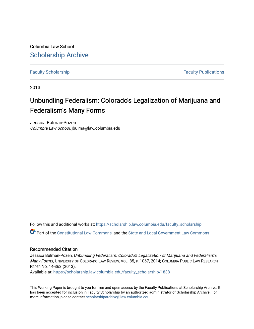 Colorado's Legalization of Marijuana and Federalism's Many Forms