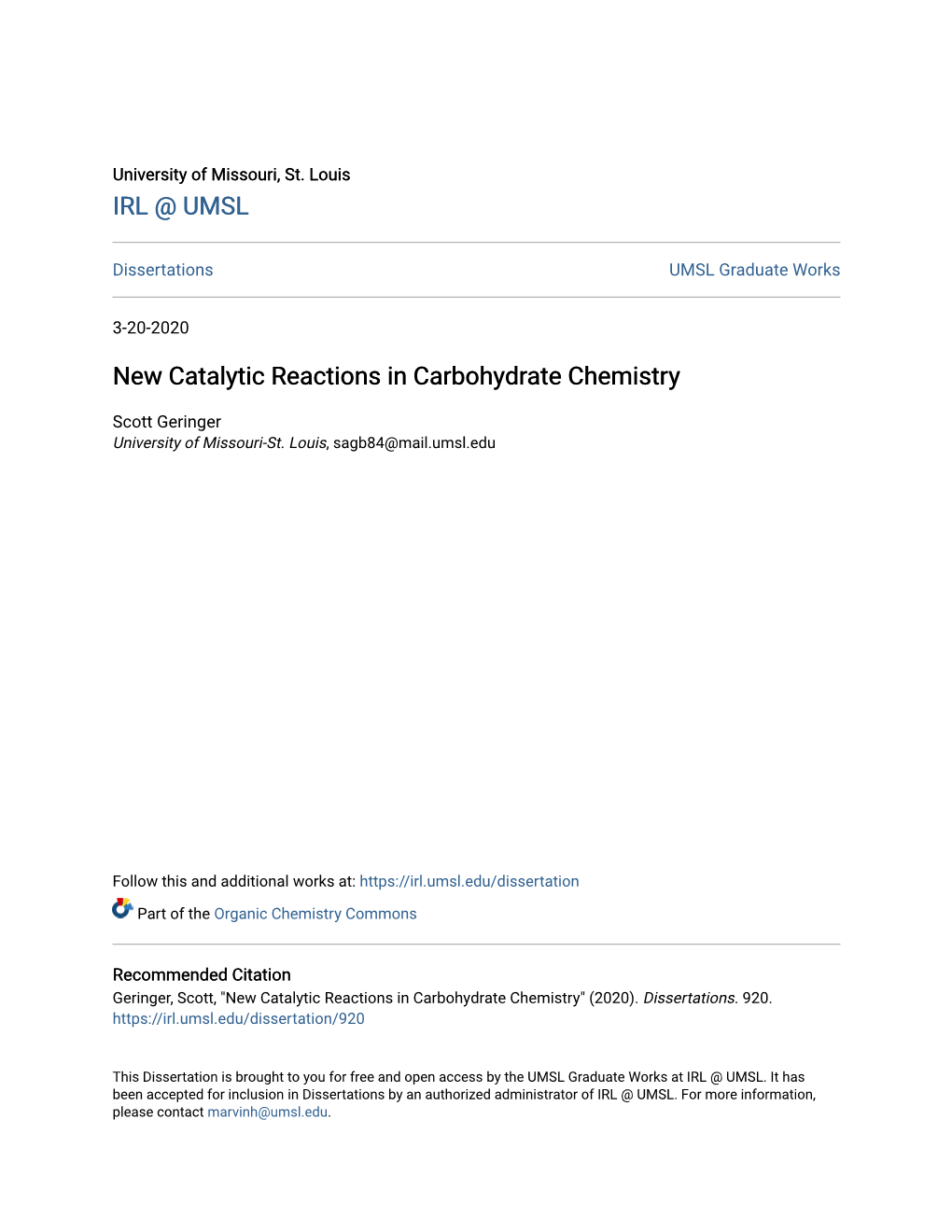 New Catalytic Reactions in Carbohydrate Chemistry