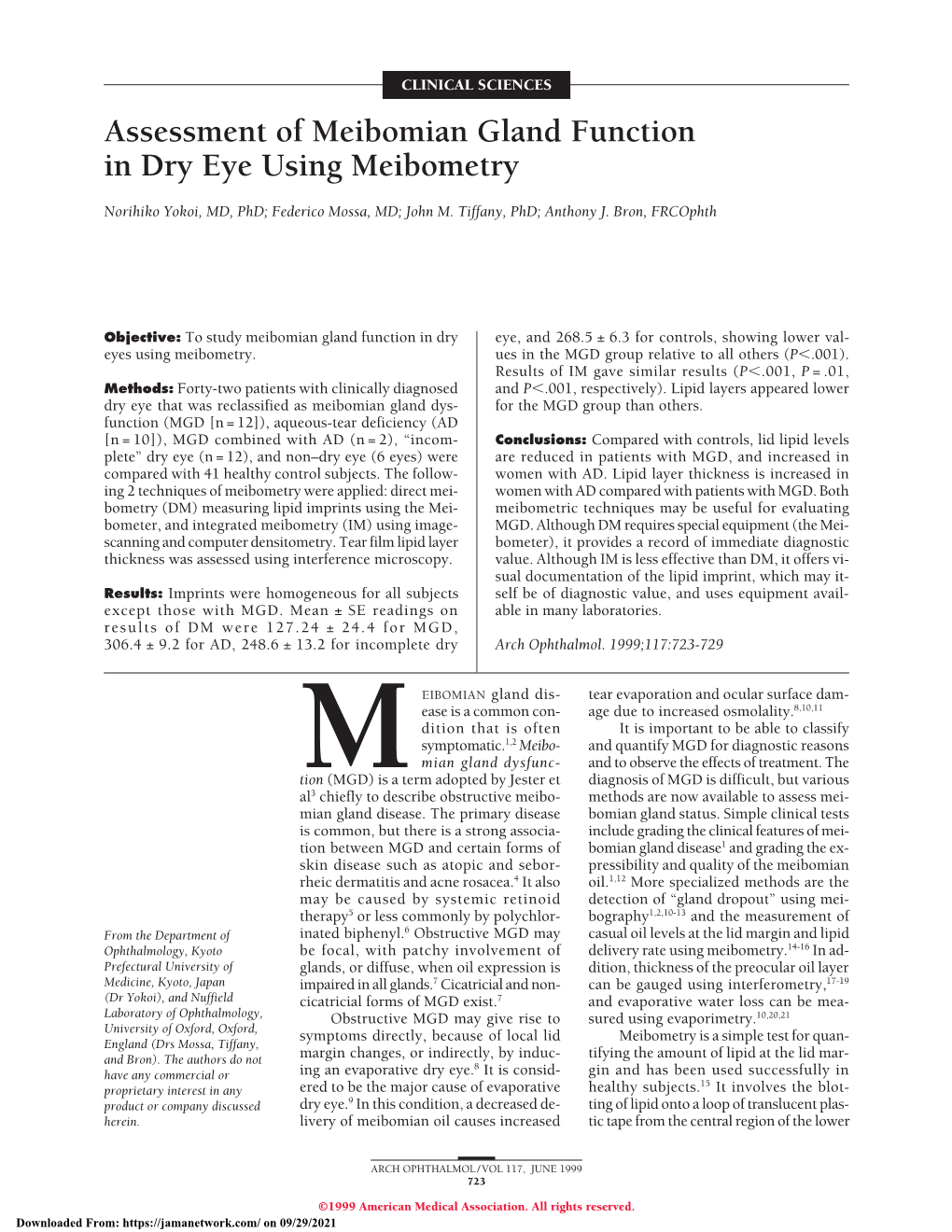 Assessment of Meibomian Gland Function in Dry Eye Using Meibometry