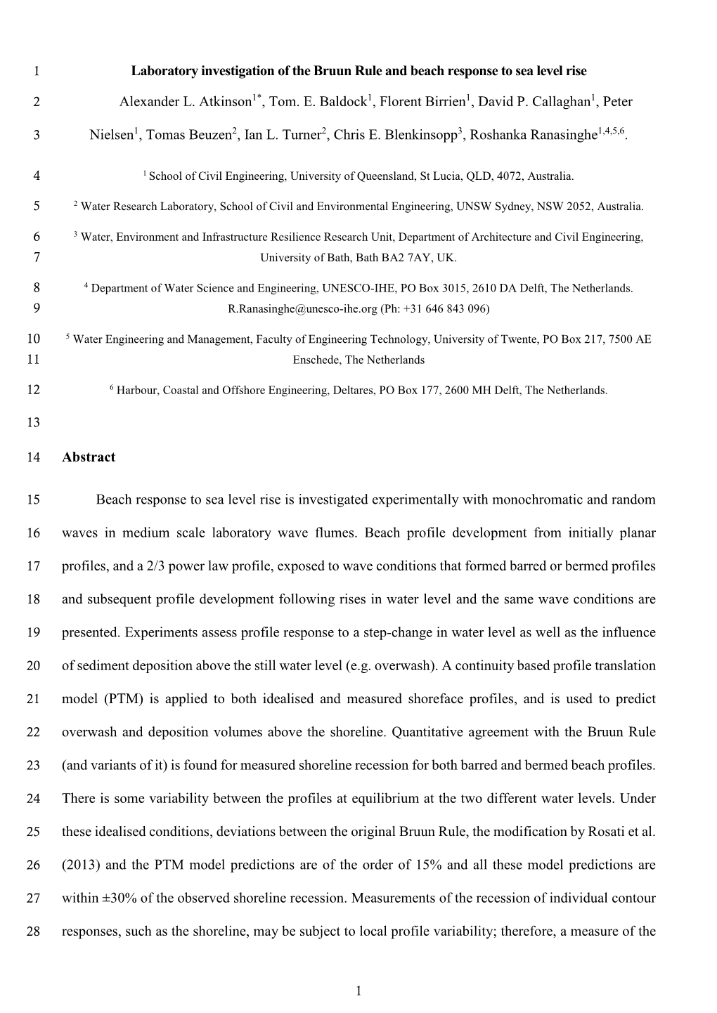 Laboratory Investigation of the Bruun Rule and Beach Response to Sea Level Rise