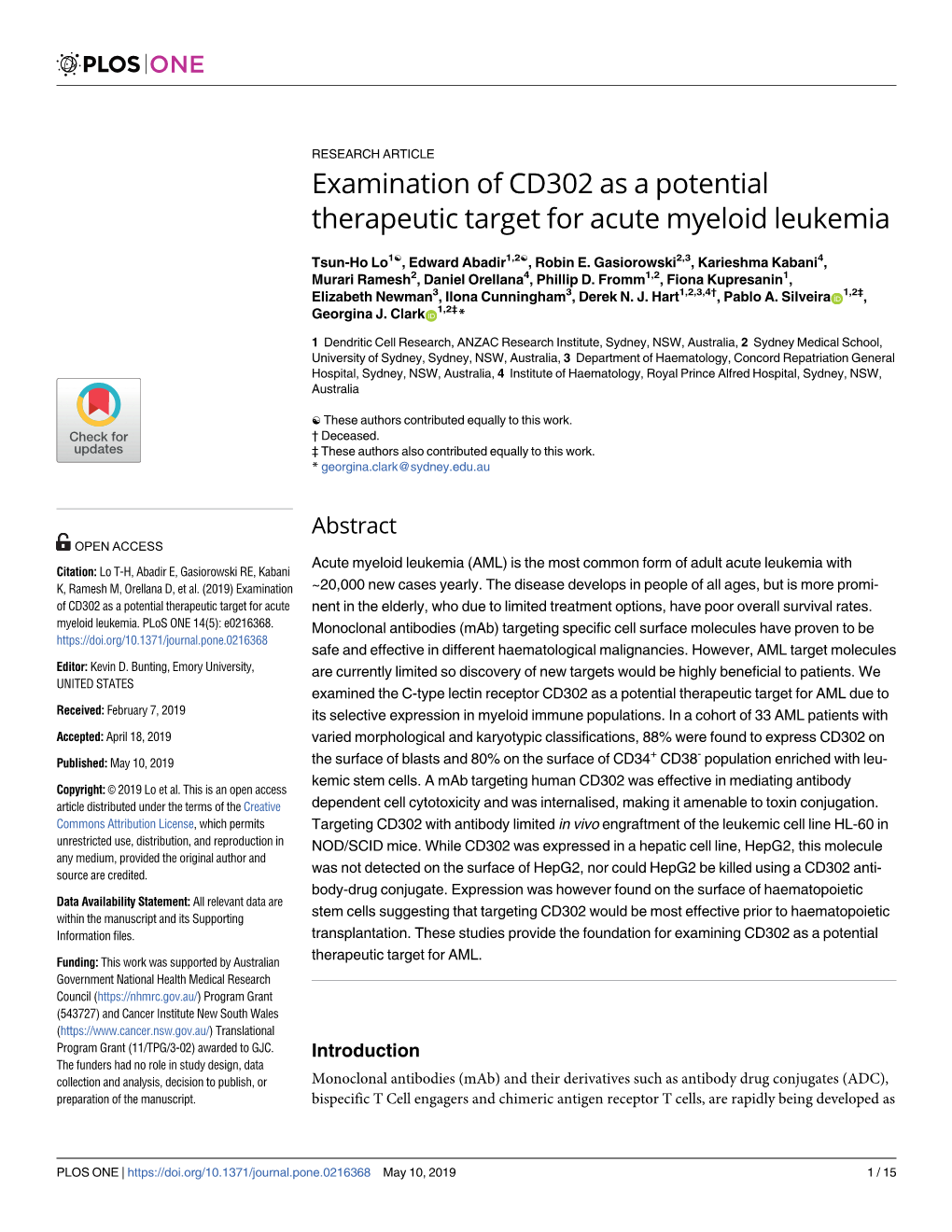 Examination of CD302 As a Potential Therapeutic Target for Acute Myeloid Leukemia