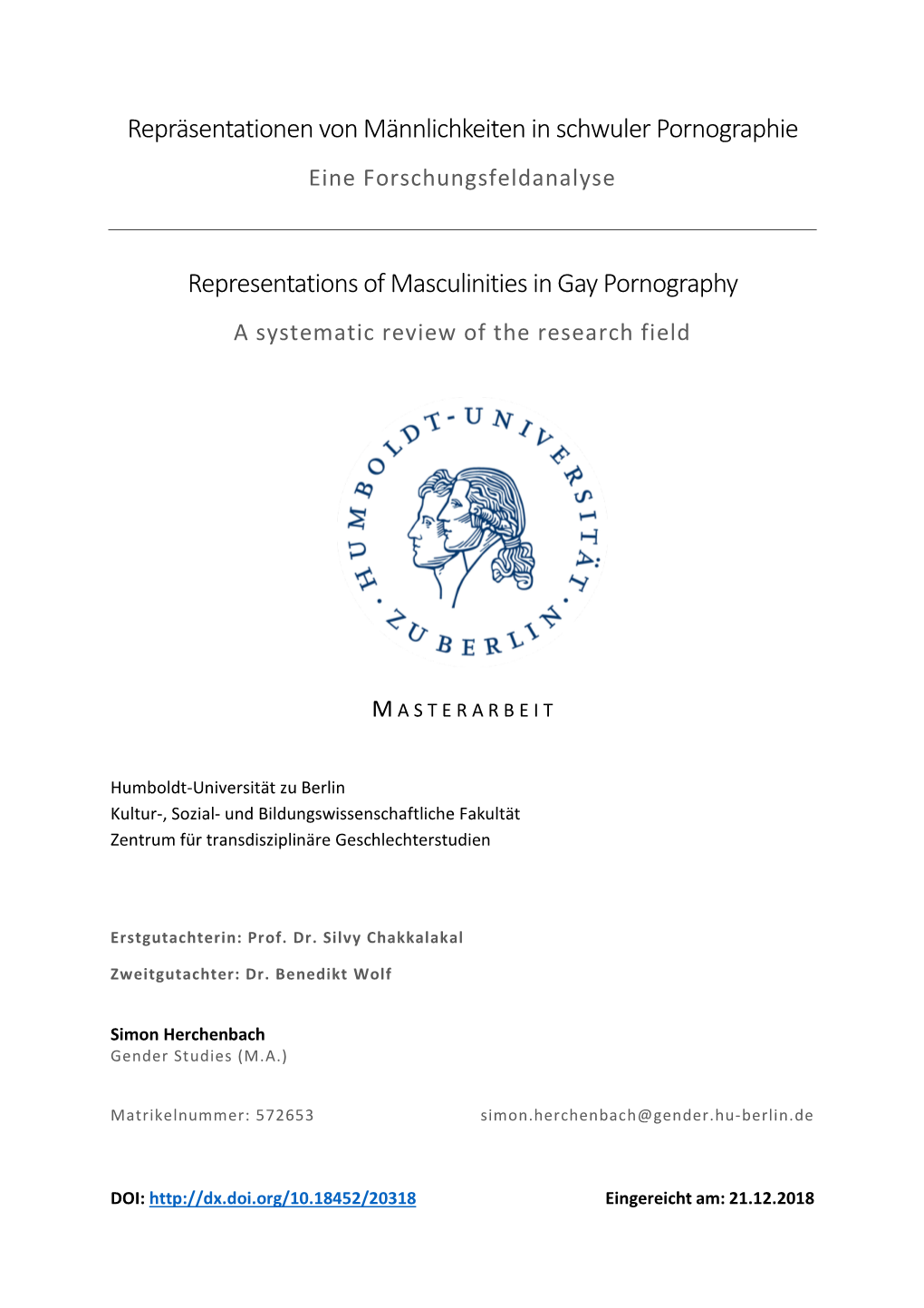 Repräsetationen Von Männlichkeiten in Schwuler Pornographie – Eine Forschungsfeldanalyse