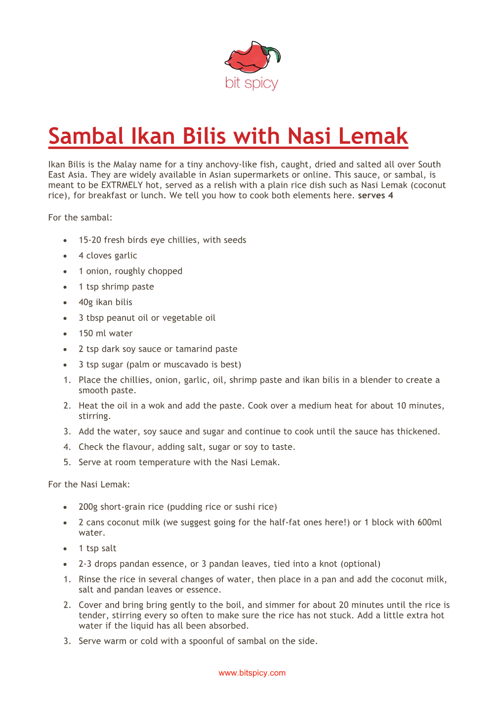 Sambal Ikan Bilis with Nasi Lemak