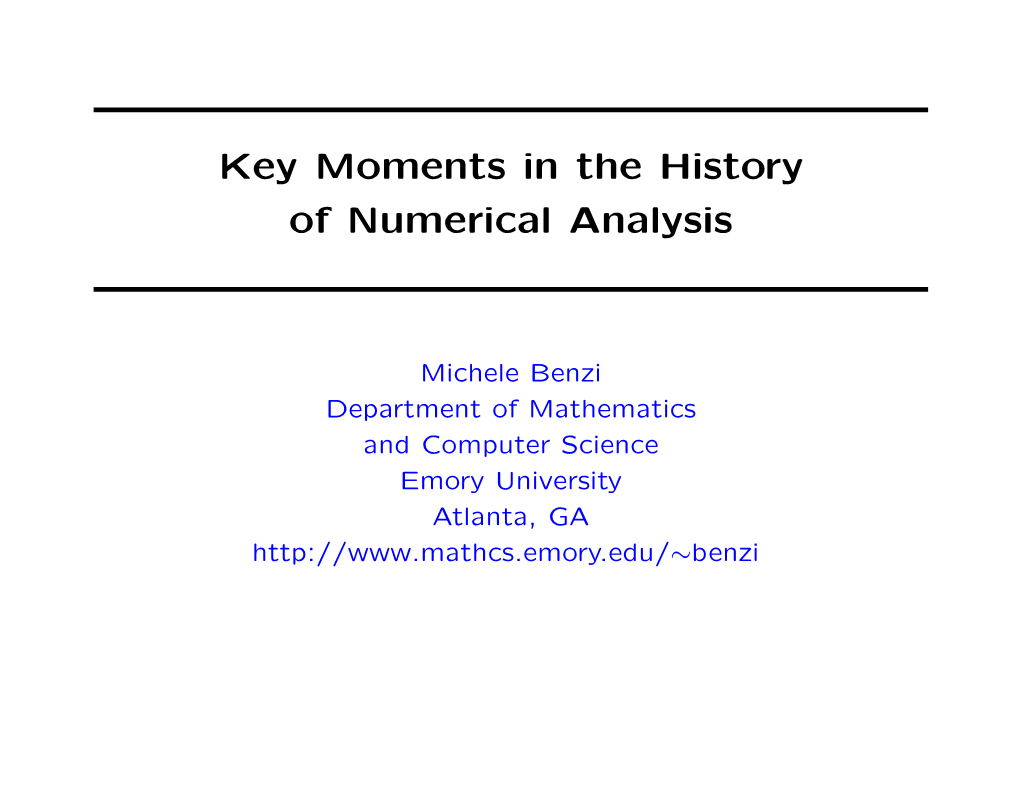 Key Moments in the History of Numerical Analysis