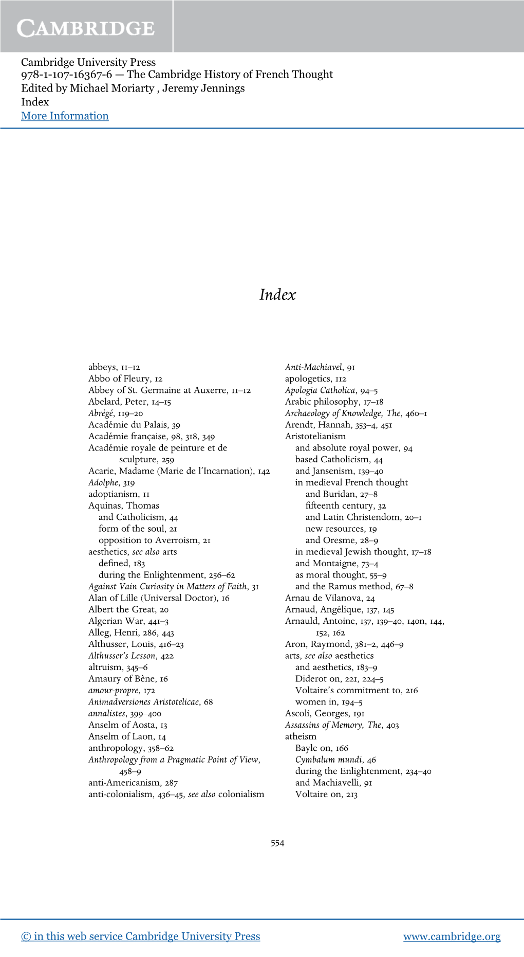 Cambridge University Press 978-1-107-16367-6 — the Cambridge History of French Thought Edited by Michael Moriarty , Jeremy Jennings Index More Information