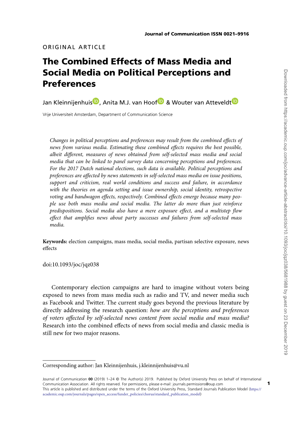 The Combined Effects of Mass Media and Social Media on Political Perceptions and Preferences