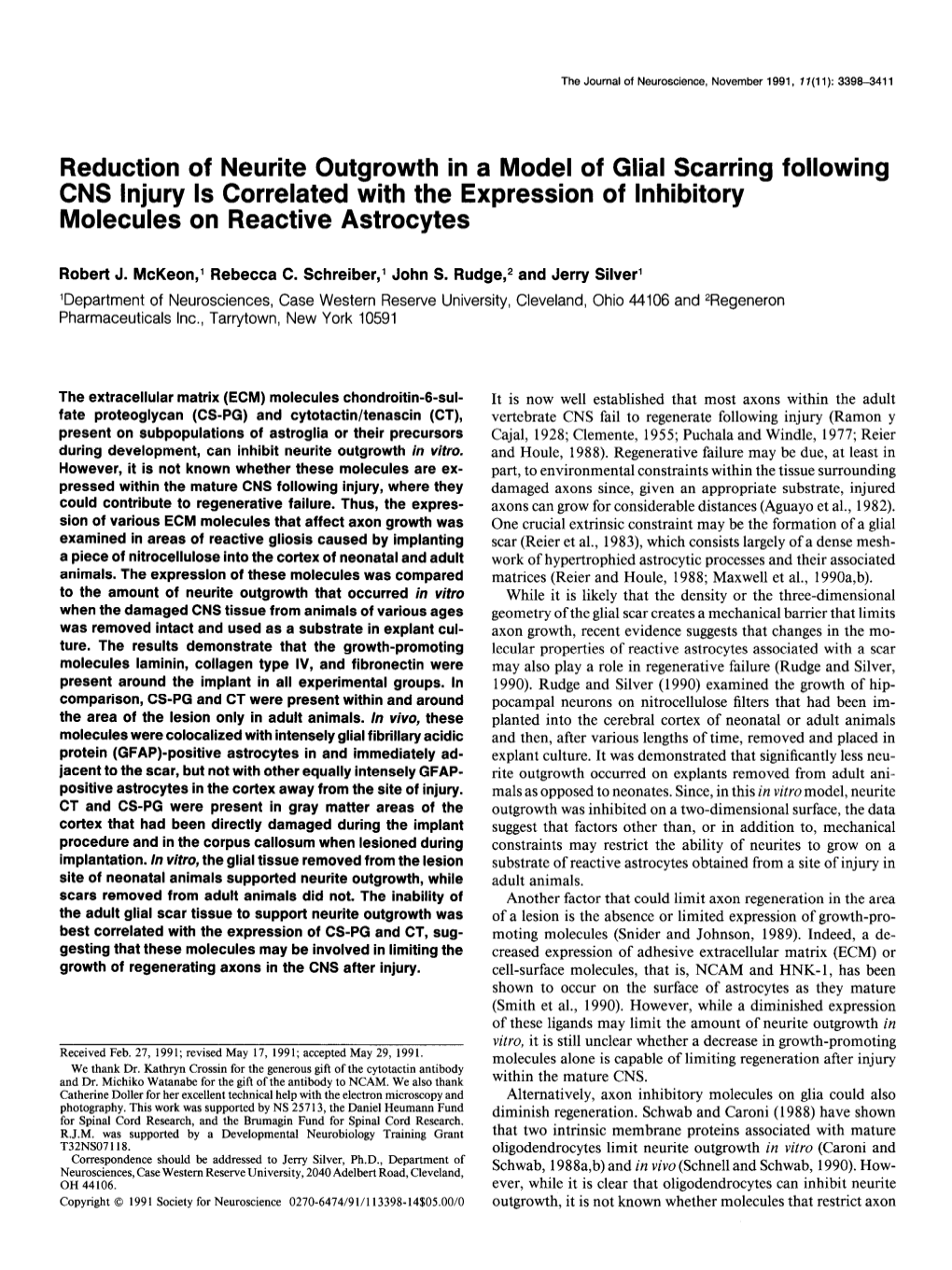 Reduction of Neurite Outgrowth in a Model of Glial Scarring Following CNS Injury Is Correlated with the Expression of Inhibitory Molecules on Reactive Astrocytes