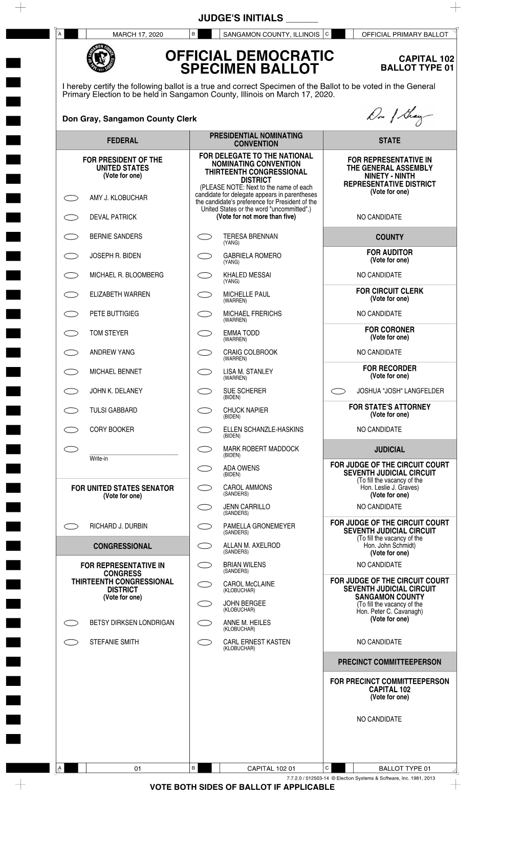 Official Democratic Specimen Ballot