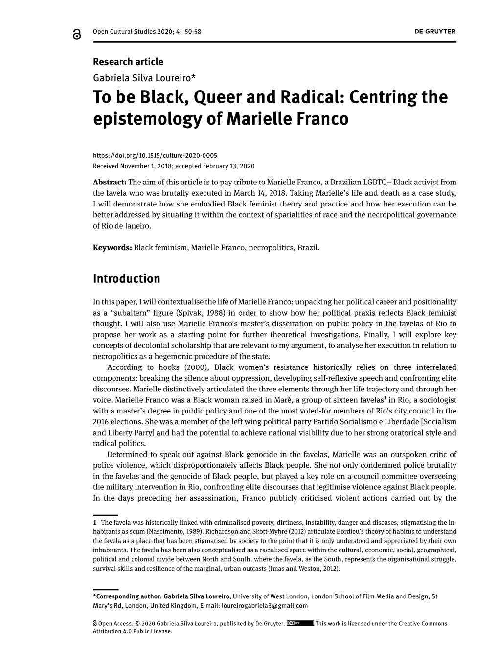 Centring the Epistemology of Marielle Franco