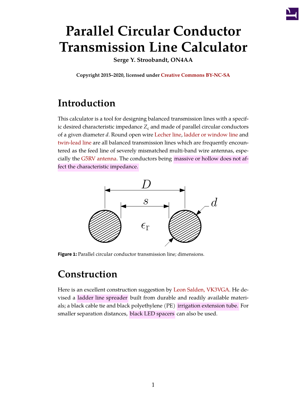 Parallel Circular Conductor Transmission Line Calculator Serge Y