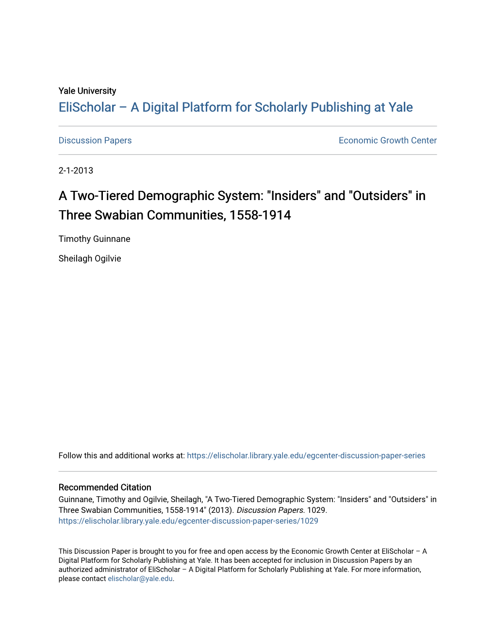 Outsiders" in Three Swabian Communities, 1558-1914