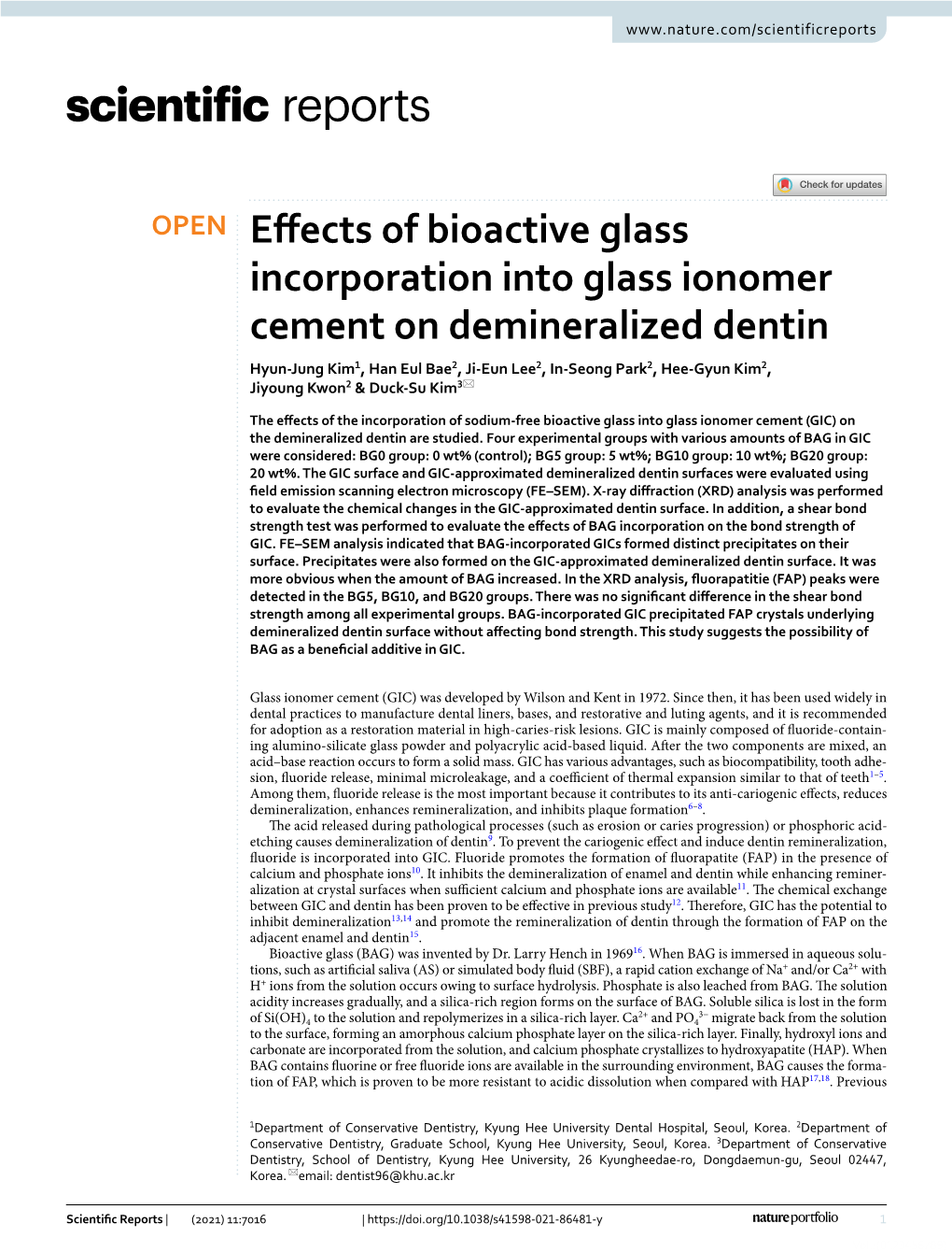 Effects of Bioactive Glass Incorporation Into Glass Ionomer Cement On