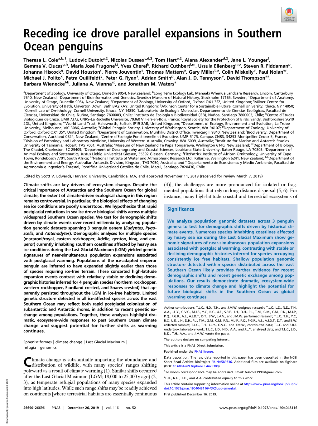 Receding Ice Drove Parallel Expansions in Southern Ocean Penguins