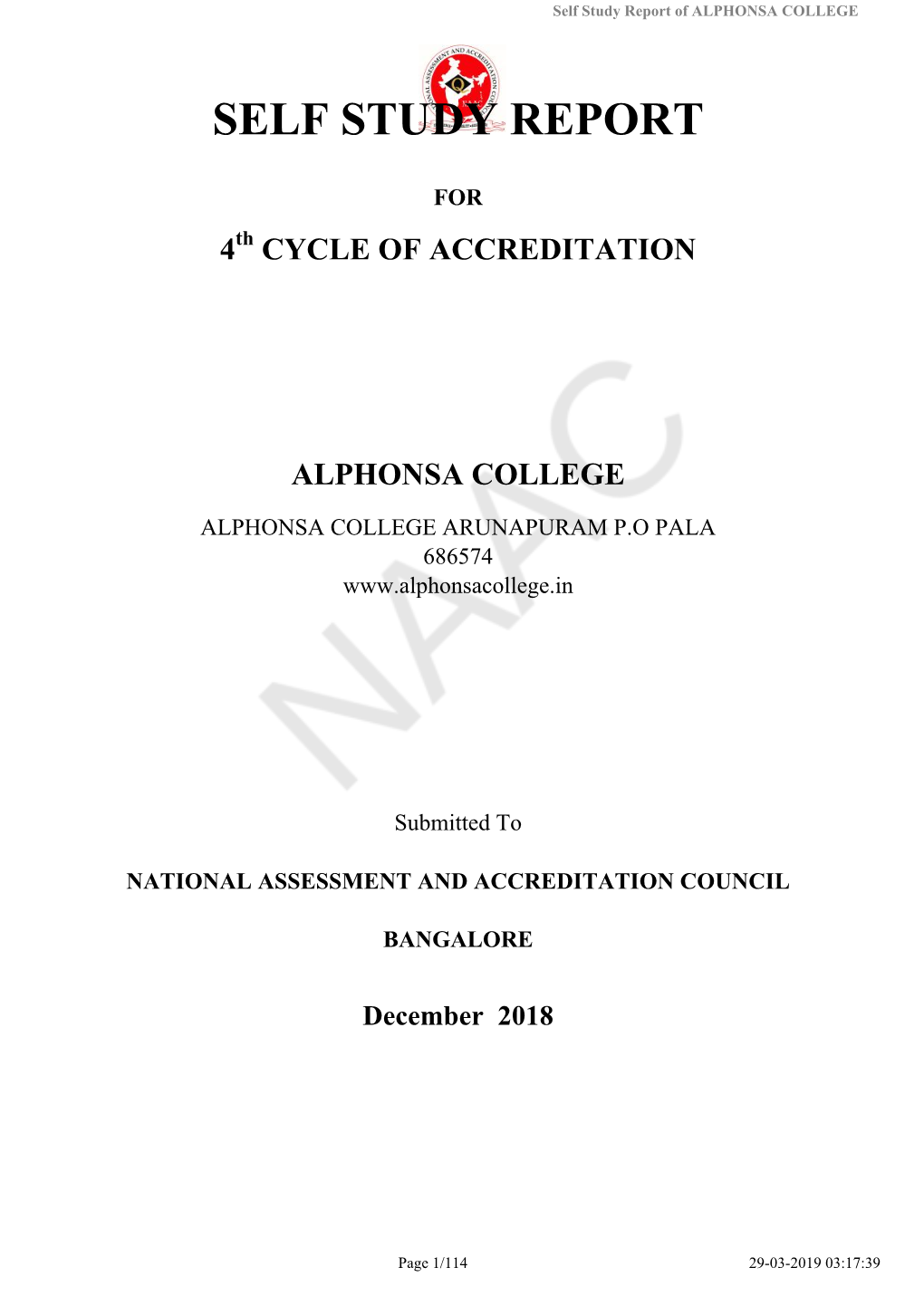 Self Study Report of ALPHONSA COLLEGE