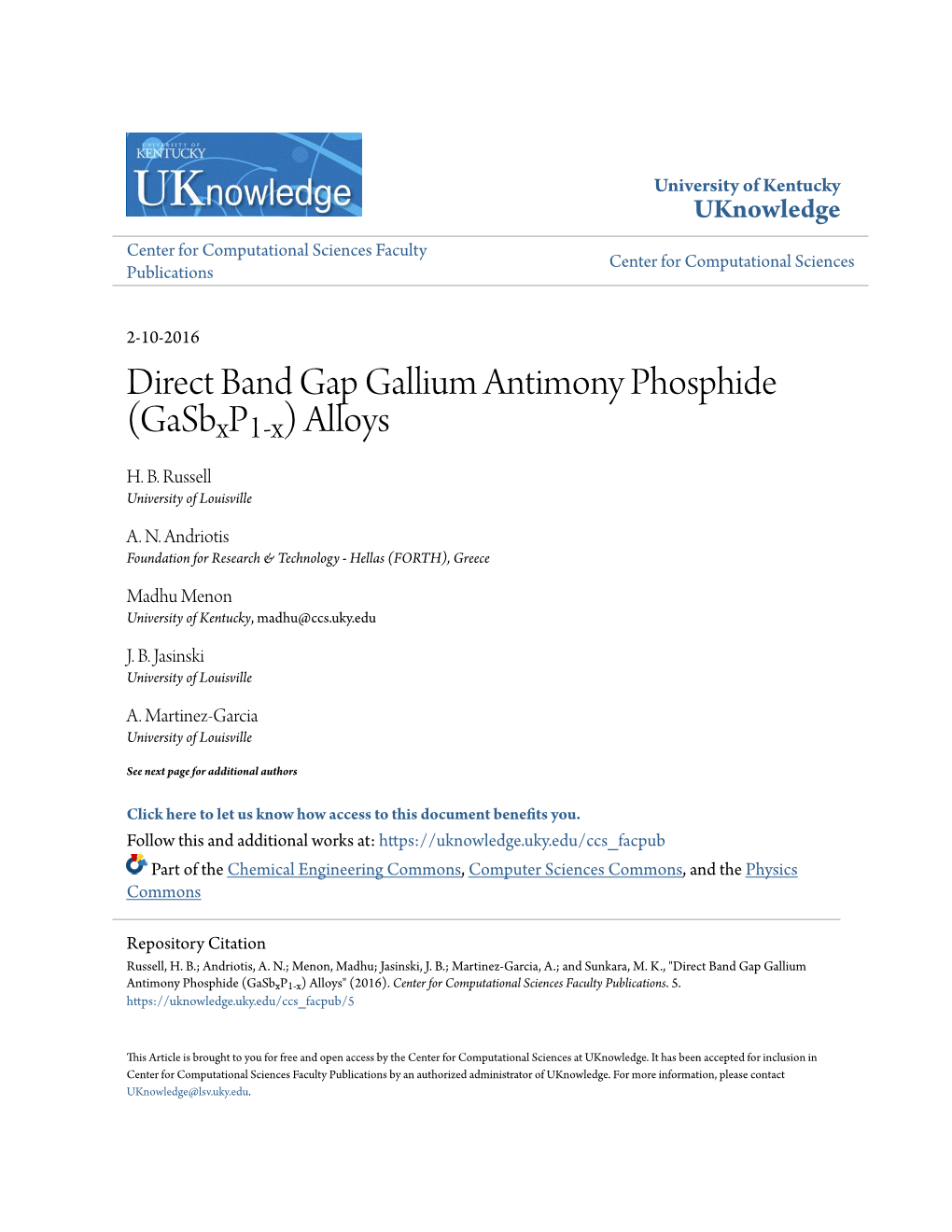 Direct Band Gap Gallium Antimony Phosphide (Gasbxp1-X) Alloys