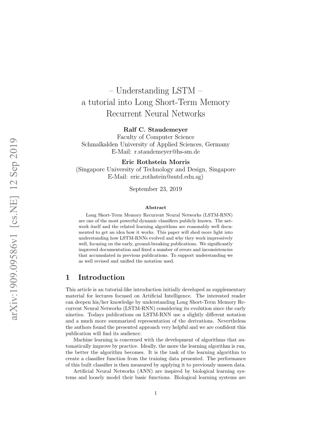 Understanding LSTM – a Tutorial Into Long Short-Term Memory Recurrent Neural Networks