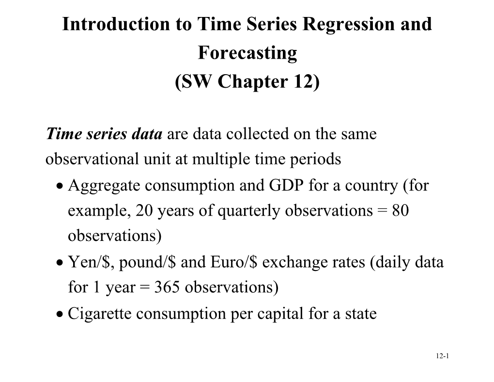 Introduction to Time Series Regression and Forecasting