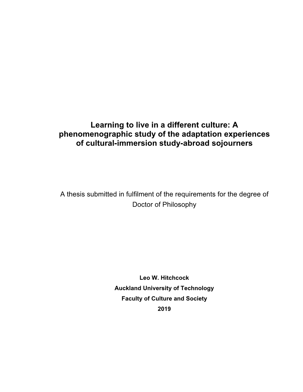 Learning to Live in a Different Culture: a Phenomenographic Study of the Adaptation Experiences of Cultural-Immersion Study-Abroad Sojourners