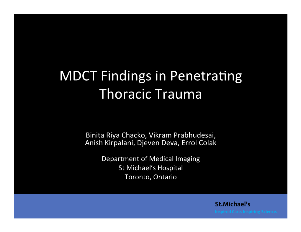 MDCT Findings in Penetraxng Thoracic Trauma