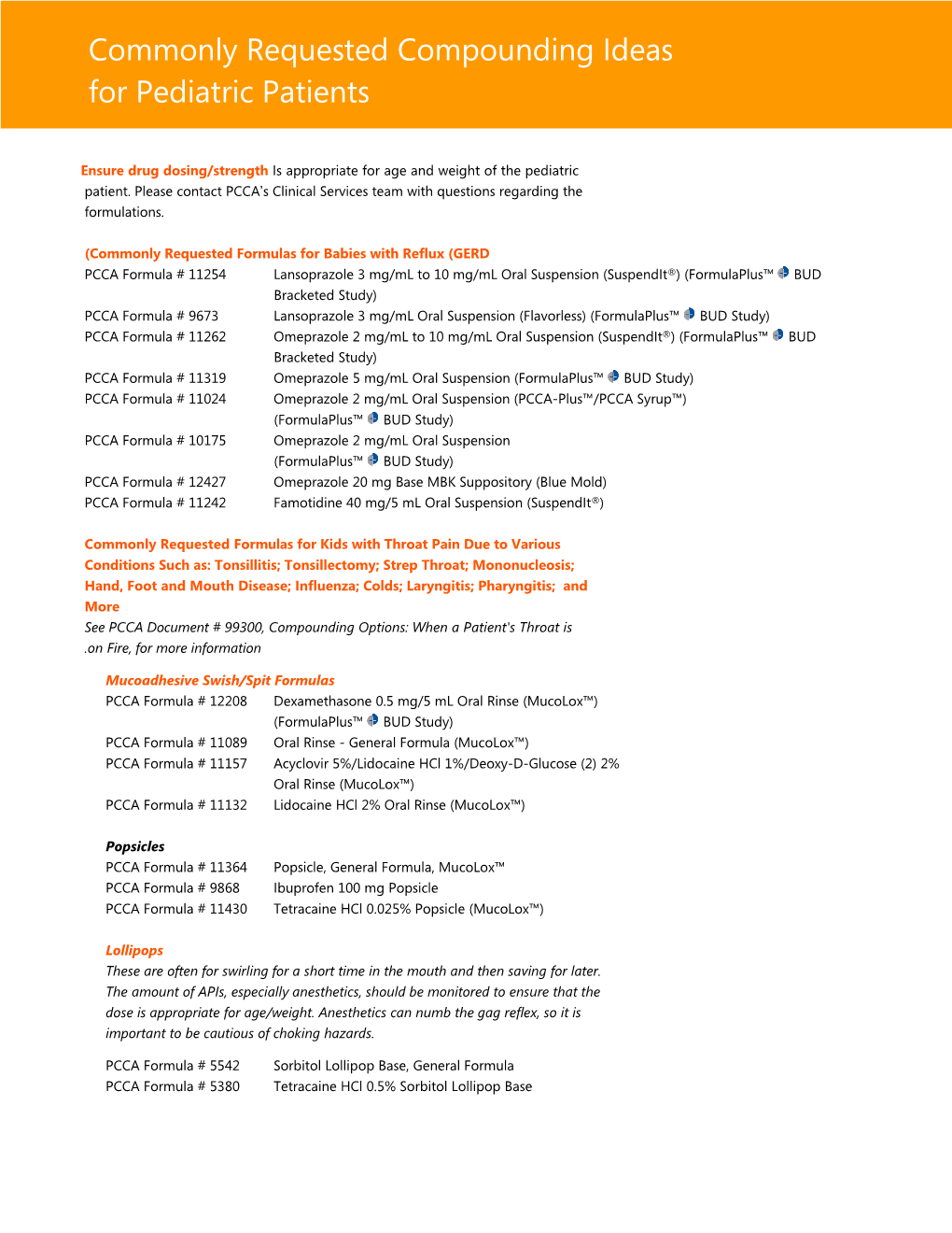Commonly Requested Compounding Ideas for Pediatric Patients