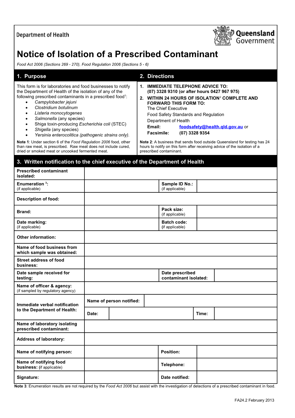 Notice of Isolation of a Prescribed Contaminant