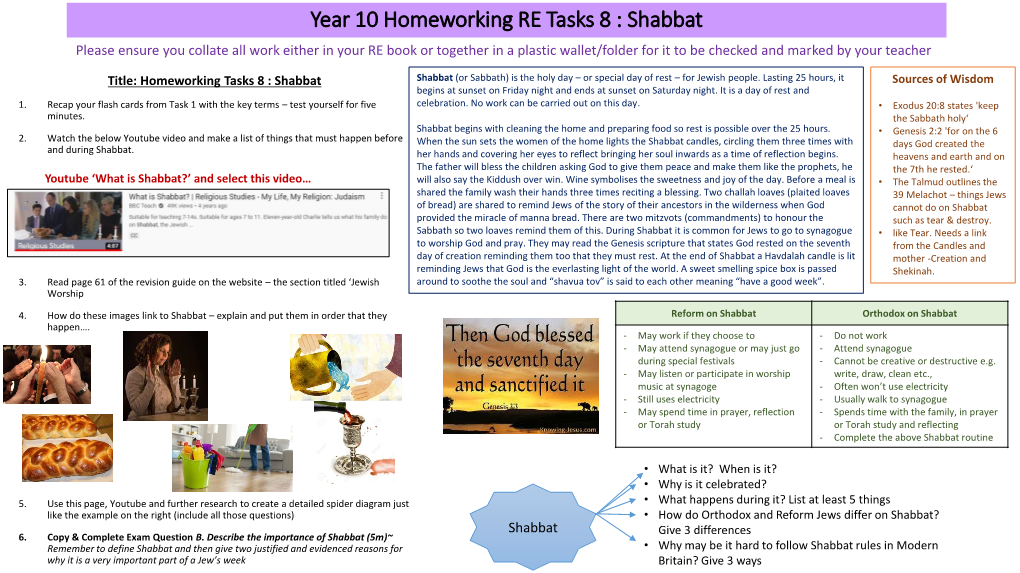 Year 10 Homeworking RE Tasks 1