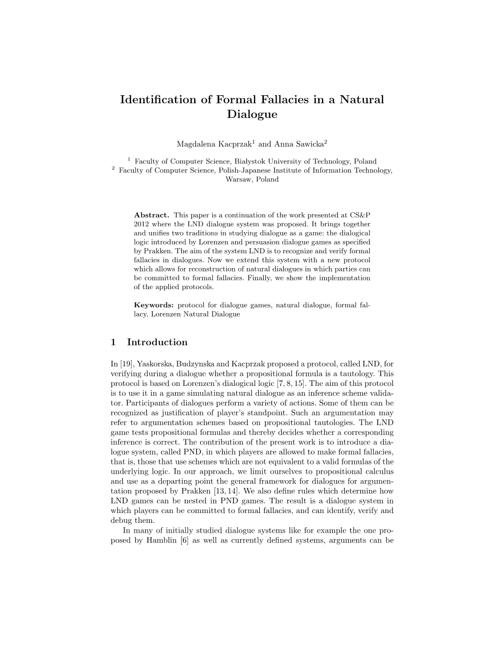 Identification of Formal Fallacies in a Natural Dialogue